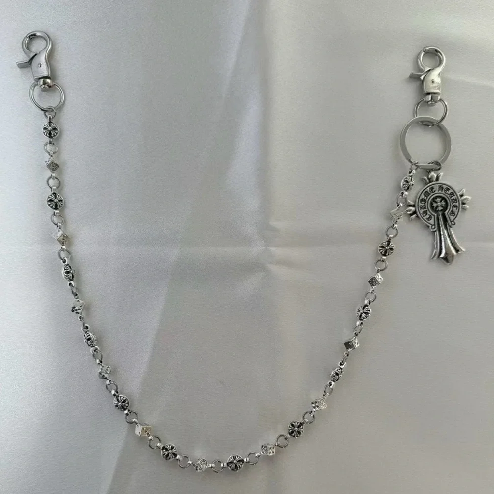 Chrome Hearts CH Silver Cross Ball Dice Wallet Chain Gothic Cross Pendant NEW - Picture 2 of 6